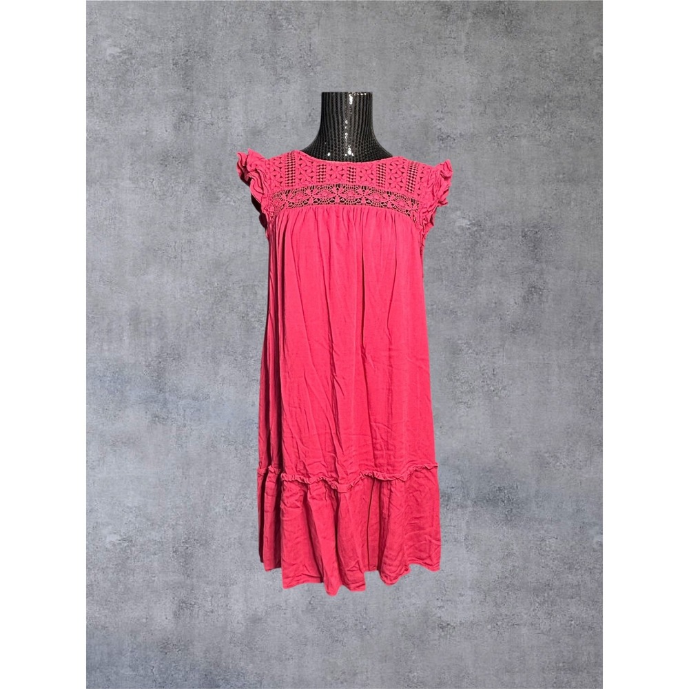 Torrid Babydoll Dress Womens 00 (10/12) Pink Crochet Lace Tiered Ruffle Boho